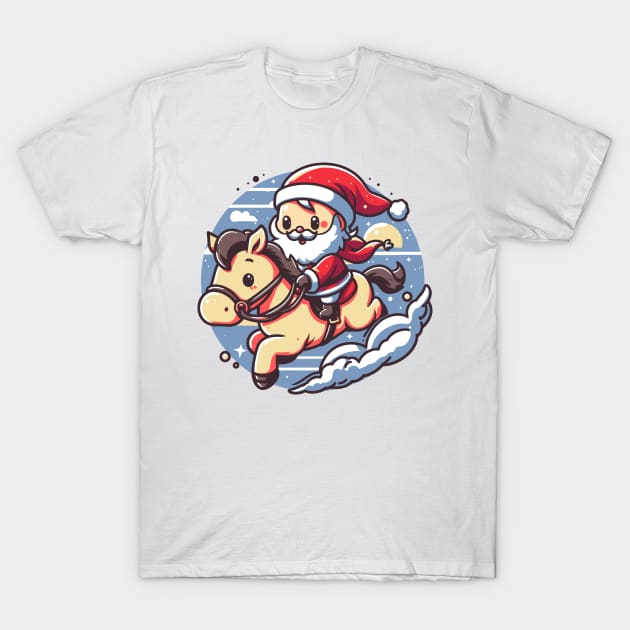 Cute Santa Riding a Horse T-Shirt by Xopaw